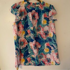 NWOT BiBi Boutique Watercolor Floral Blouse Size Medium
